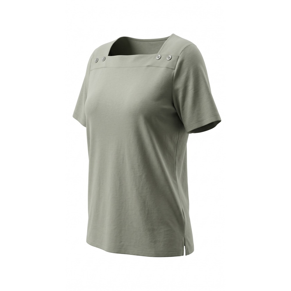 Hasting & Smith Women 1X Sage Green Square Neck Button Detail Short Sleeve Top